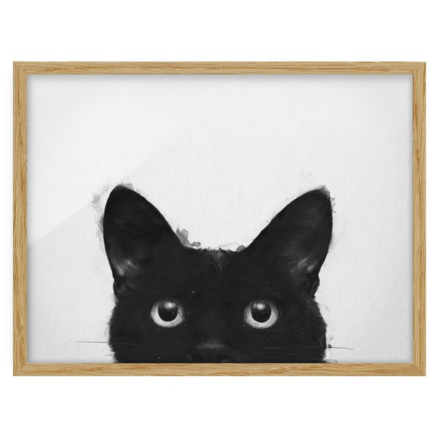Pósters enmarcados de animales Illustration Black Cat On White Painting