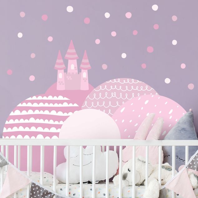 Decoración habitación infantil Mountains castle pastel pink
