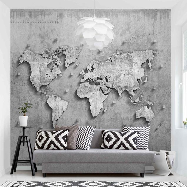 Papel pintado industrial Concrete World Map