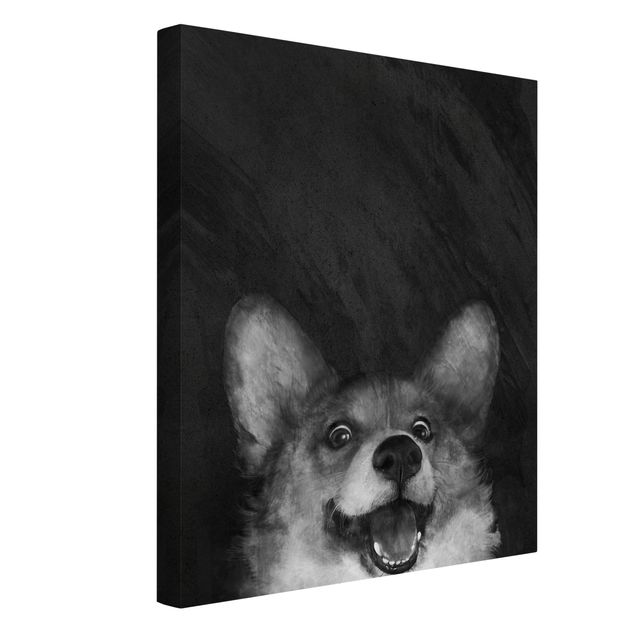 Cuadros de perros Illustration Dog Corgi Paintig Black And White