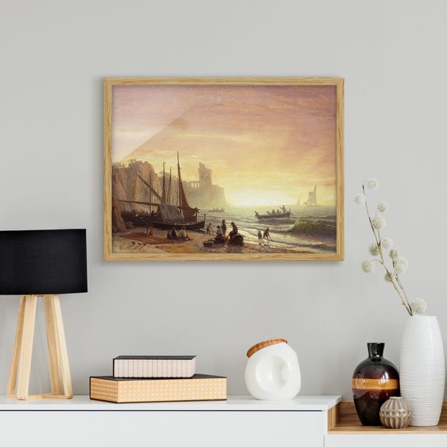 Pósters enmarcados de cuadros famosos Albert Bierstadt - The Fishing Fleet