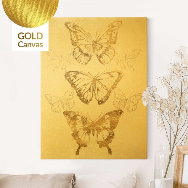 Cuadros de mariposas modernos Butterfly Composition In Gold II