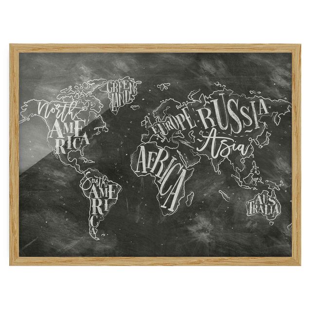 Pósters enmarcados con frases Chalk World Map