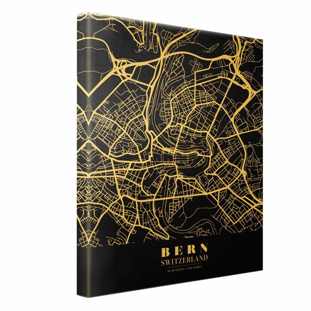 Lienzos Bern City Map - Classic Black