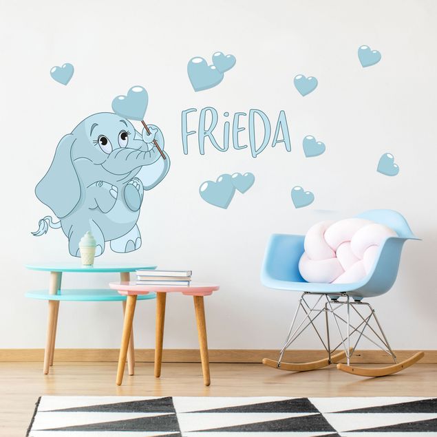 Vinilos frases personalizadas Blue baby elephant with many hearts