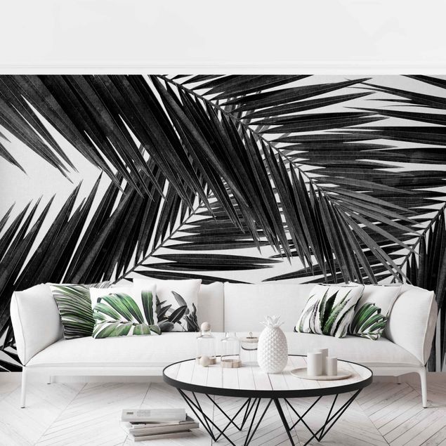 Papeles pintados modernos View Over Palm Leaves Black And White