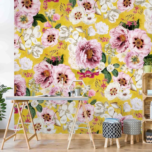 Papel pared flores Blossoms On Yellow