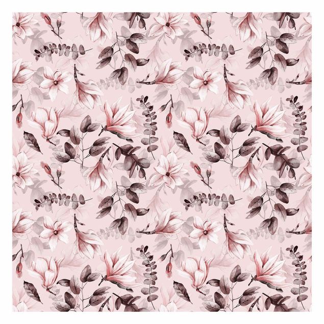 Papel pintado rosa Blossoms With Gray Leaves In Front Of Pink
