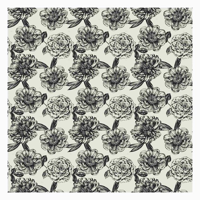 Papel pintado tonos grises Meshed Flowers With Roses