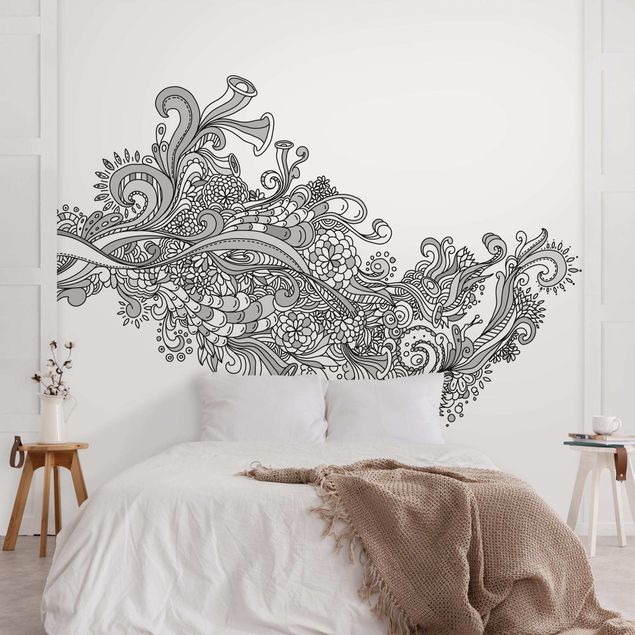Papel pintado moderno Floral Wave Black And White