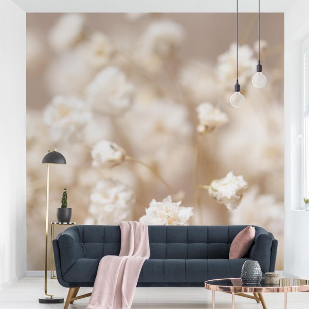 Papel pared flores Beautiful Flowers In Cream Colour
