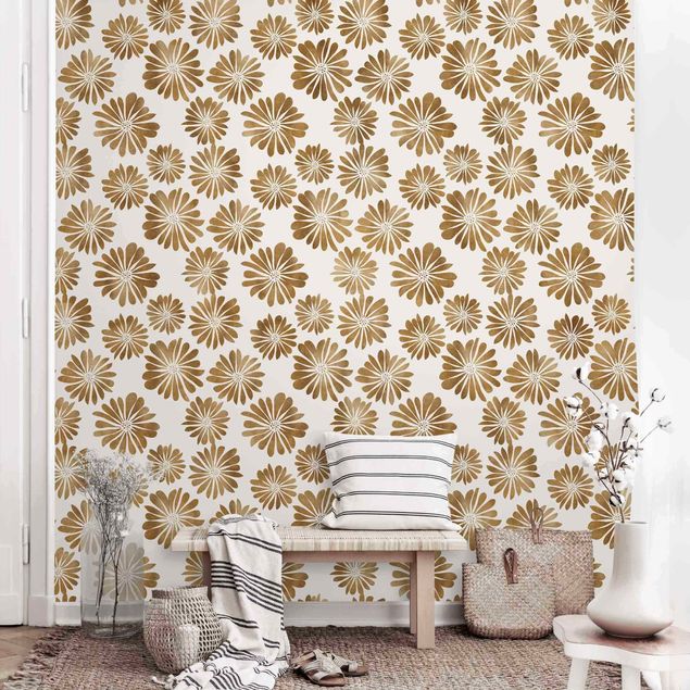 Papel pared flores Flower Pattern Hawaii In Gold
