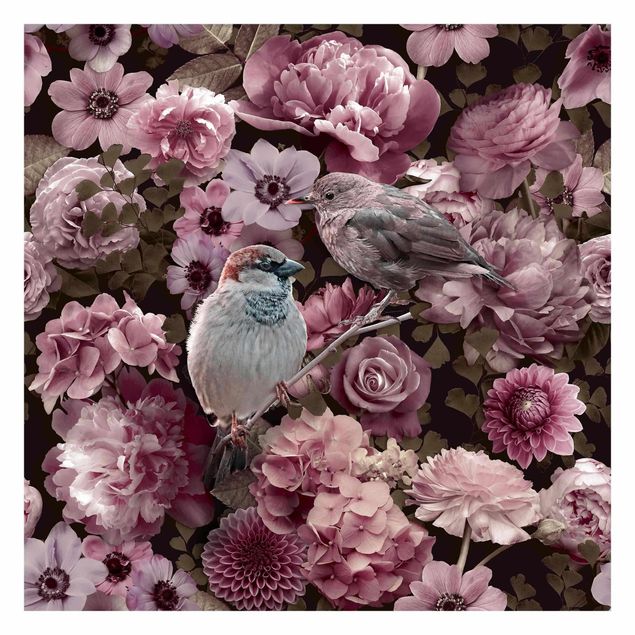 Papel pared animales Floral Paradise Sparrow In Antique Pink