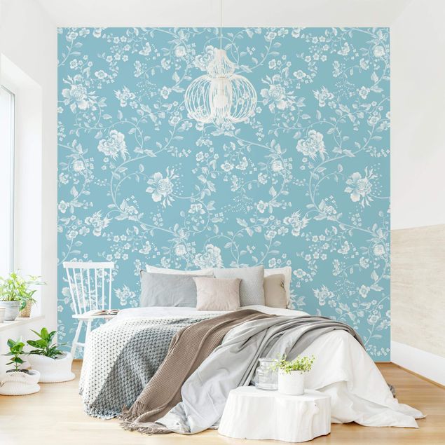 Papel pared flores Flower Tendrils On Blue