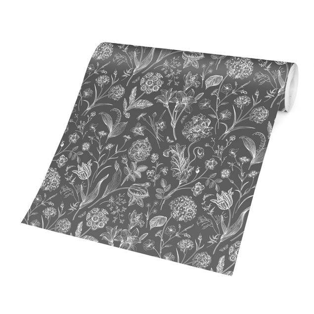 Papel pared gris Flower Dance On Gray