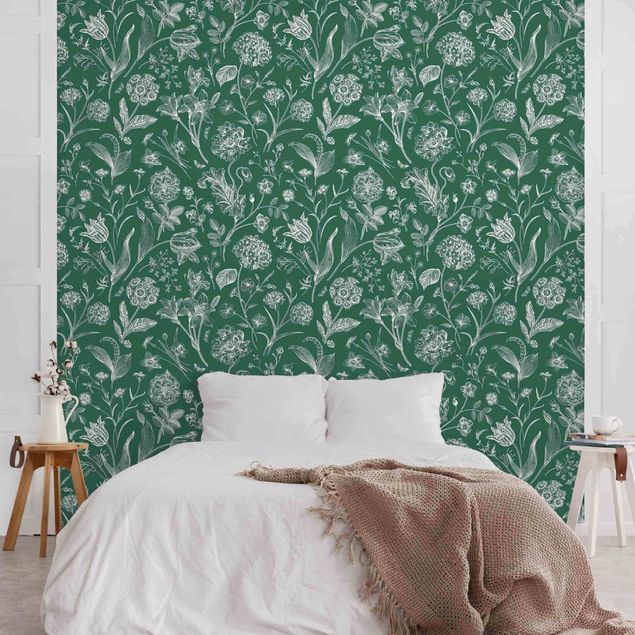 Papel pared flores Flower Dance On Green