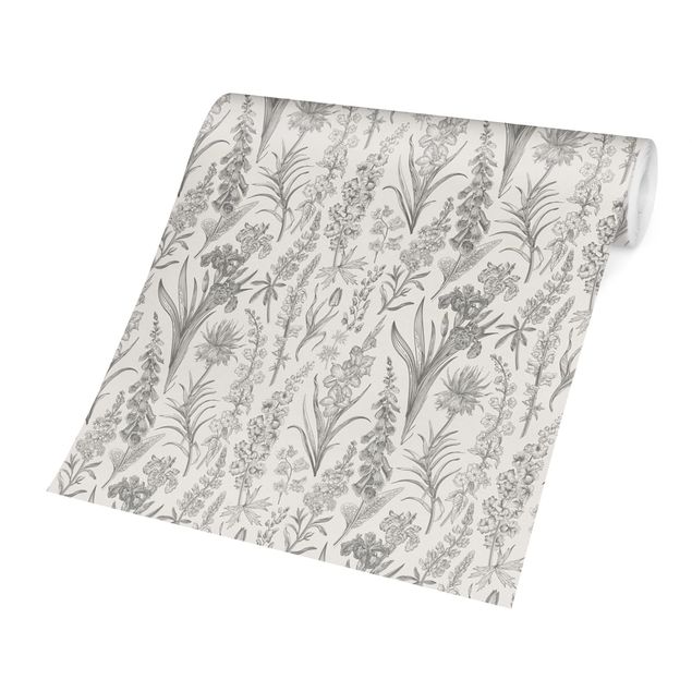 Papel pared gris Flower Waves In Gray