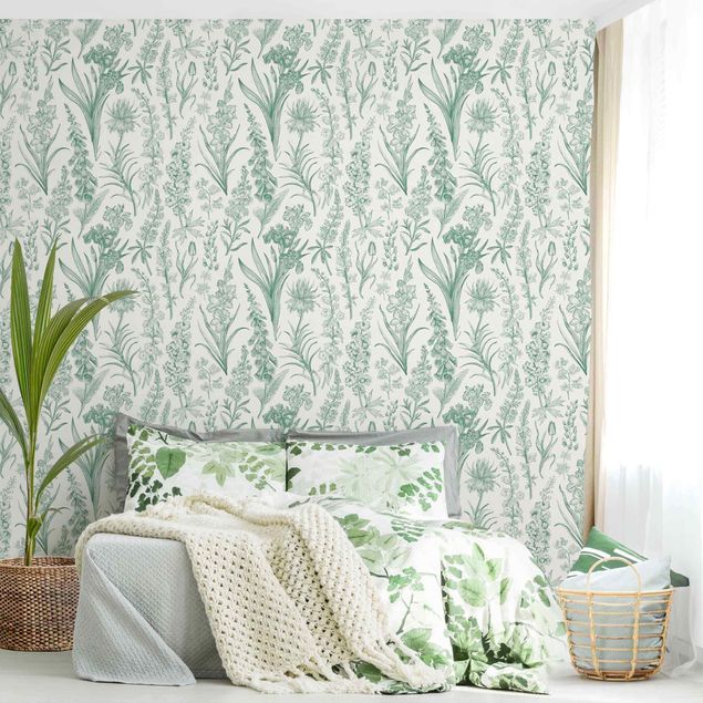 Papel pared flores Flower Waves In Green