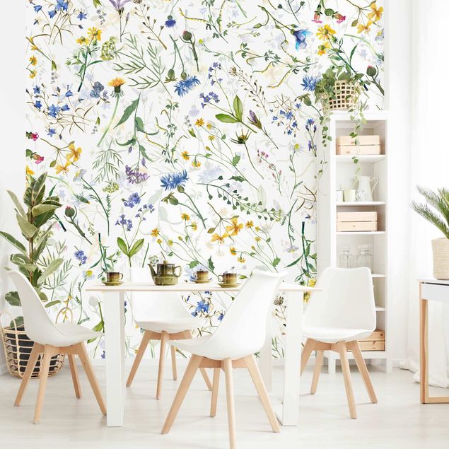 Papel pared flores Flower Meadow In Watercolour