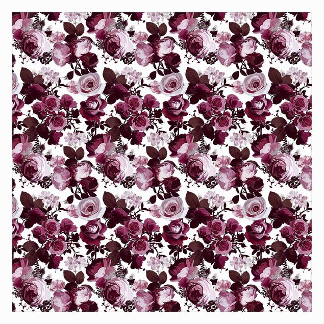 Papel pintado rojo Bordeaux Roses With Brown Leaves