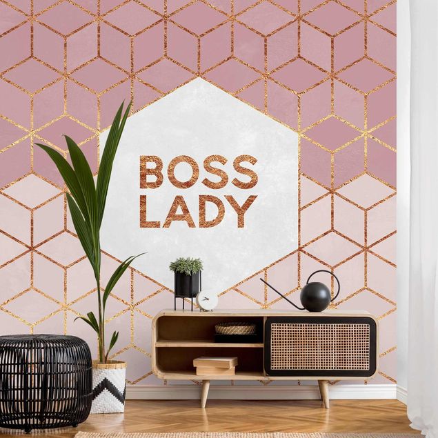 Papel pared geométrico Boss Lady Hexagons Pink