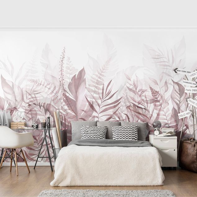 Papel pintado flores Botany - Tropical Leaves Pink