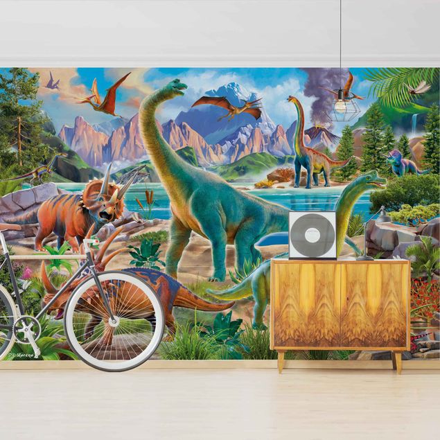 Papel pintado salón moderno Brachiosaurus And Tricaterops