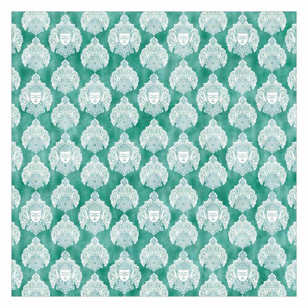Papel de pared Buddha And Lotus Emerald Pattern