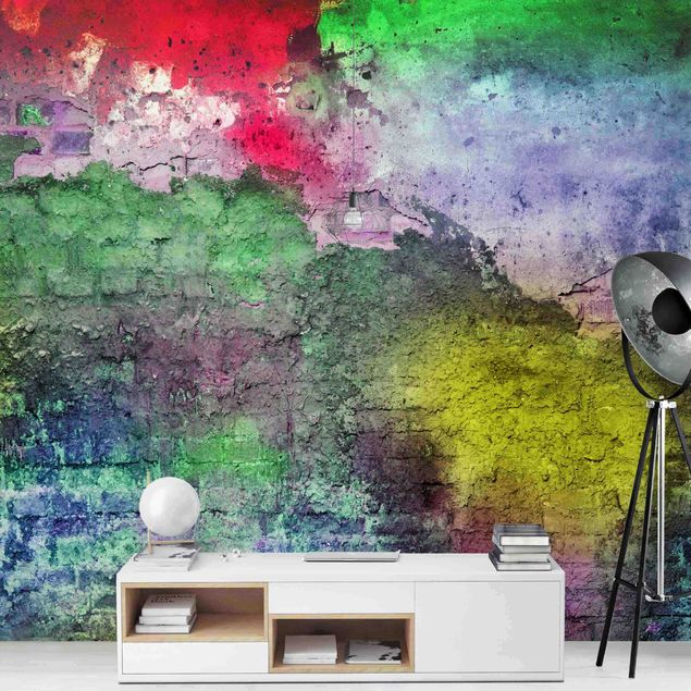 Papel pintado ladrillo Colourful Sprayed Old Brick Wall