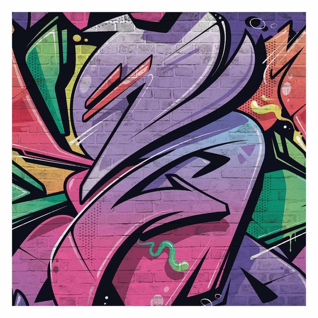 Papel pintado Colourful Graffiti Brick Wall
