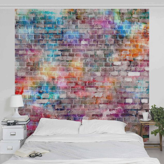 Papel pintado efecto mármol Colourful Shabby Brick Wall
