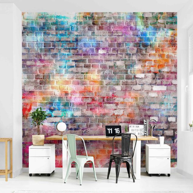 Papeles pintados industriales Colourful Shabby Brick Wall