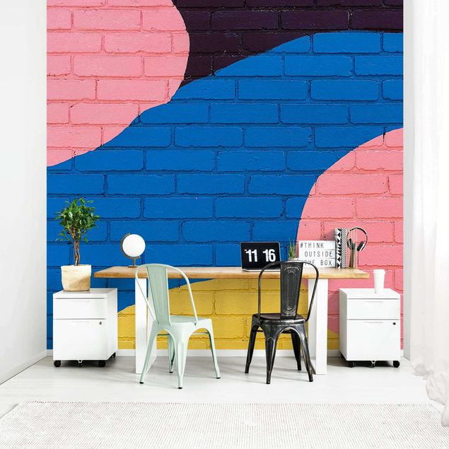 Papel efecto ladrillo Colourful Brick Wall In Blue And Pink
