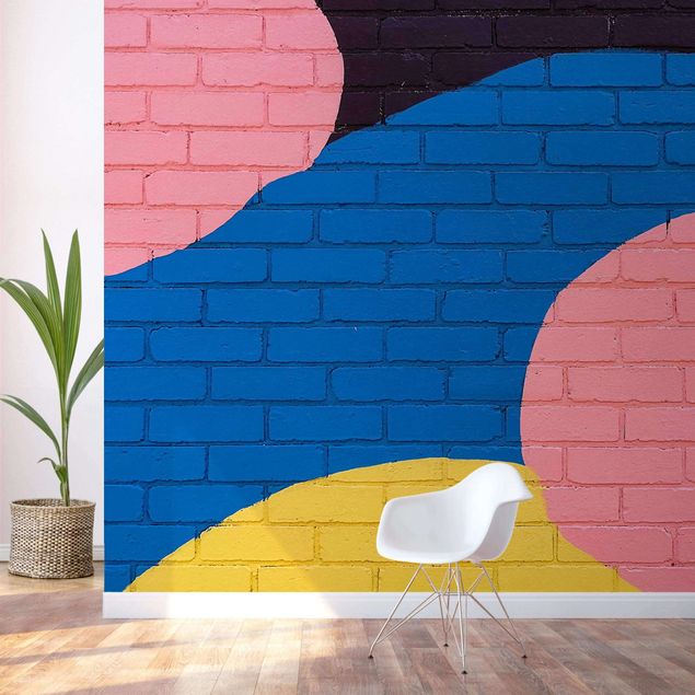 Papel pintado salón moderno Colourful Brick Wall In Blue And Pink