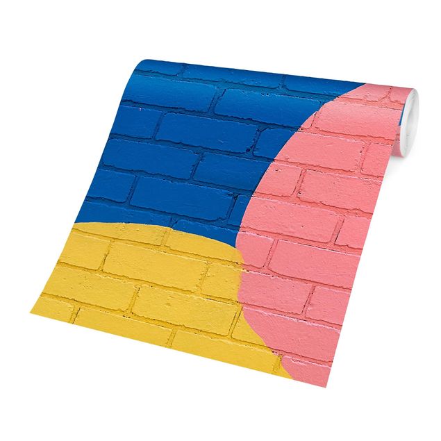 Papel pared azul Colourful Brick Wall In Blue And Pink