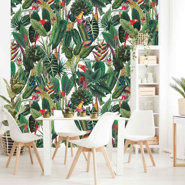 Papel pintado floral Colourful Tropical Rainforest Pattern