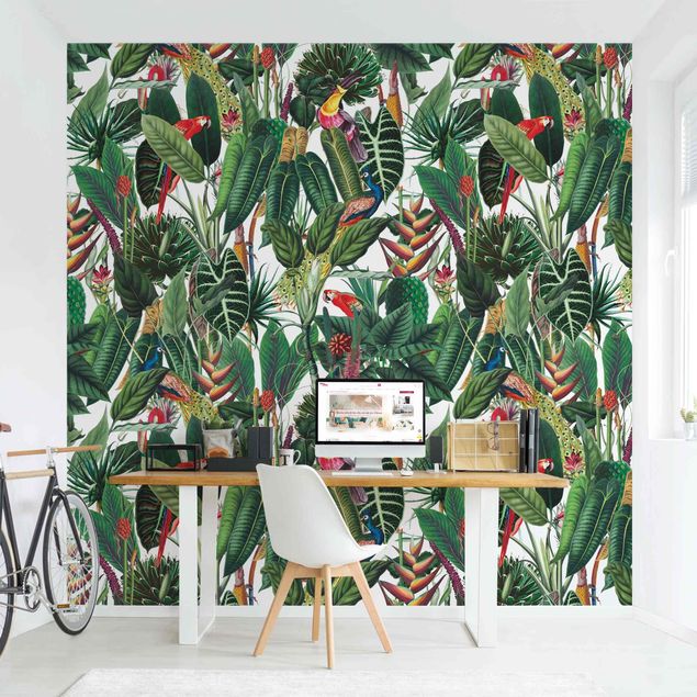 Papel pintado con patrones Colourful Tropical Rainforest Pattern
