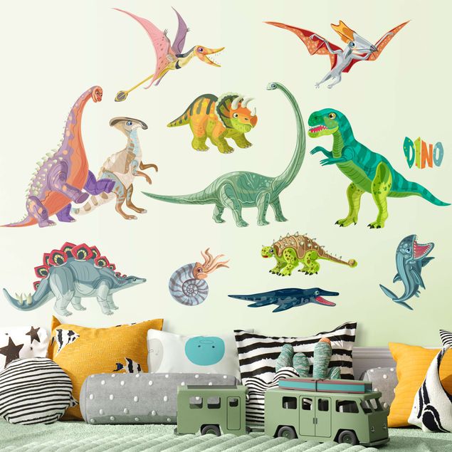 Decoración infantil pared Colorful dinosaur set