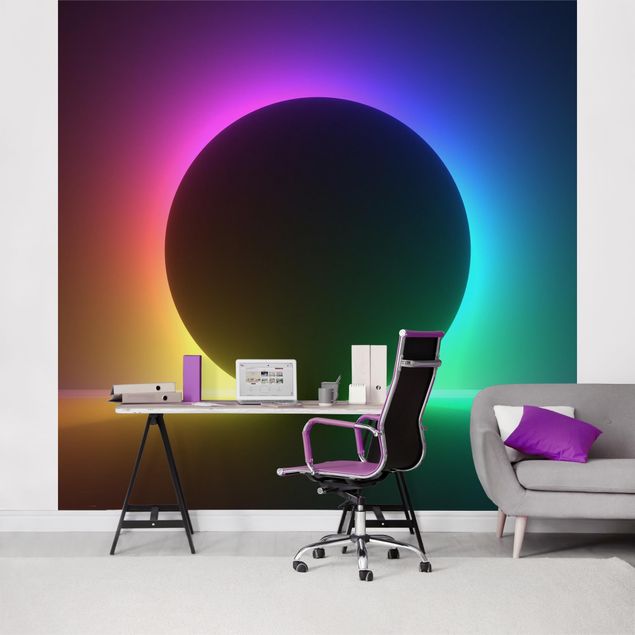 Papel pintado salón moderno Colourful Neon Light With Circle