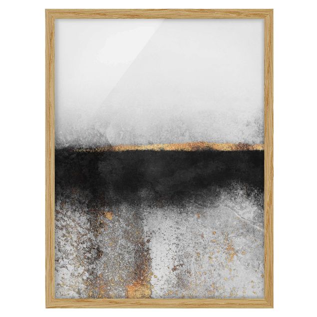 Pósters enmarcados abstractos Abstract Golden Horizon Black And White