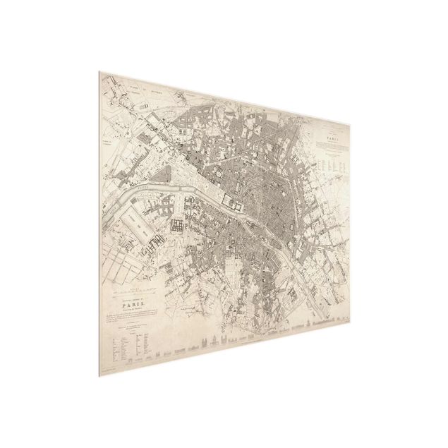 Cuadros de cristal arquitectura y skyline Vintage Map Paris