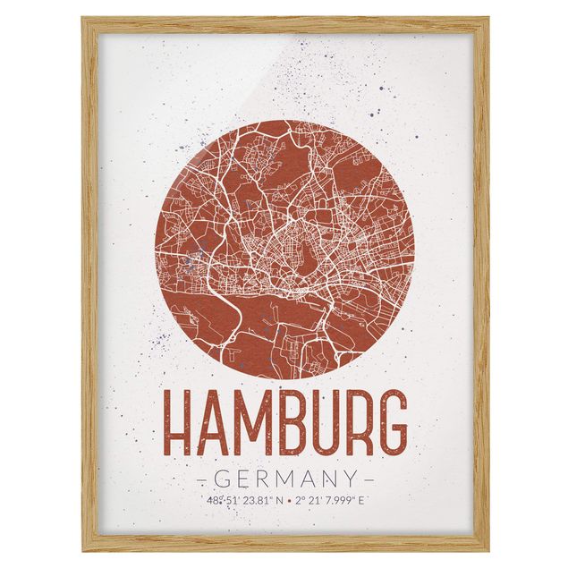 Pósters enmarcados con frases Hamburg City Map - Retro