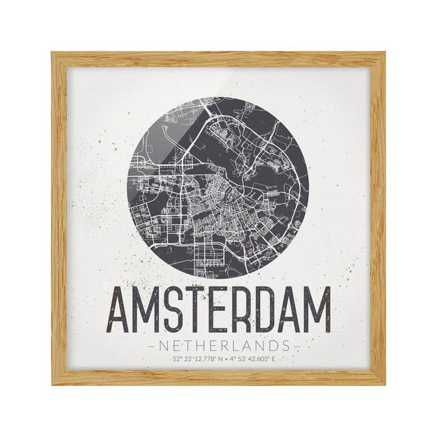 Cuadros de ciudades Amsterdam City Map - Retro