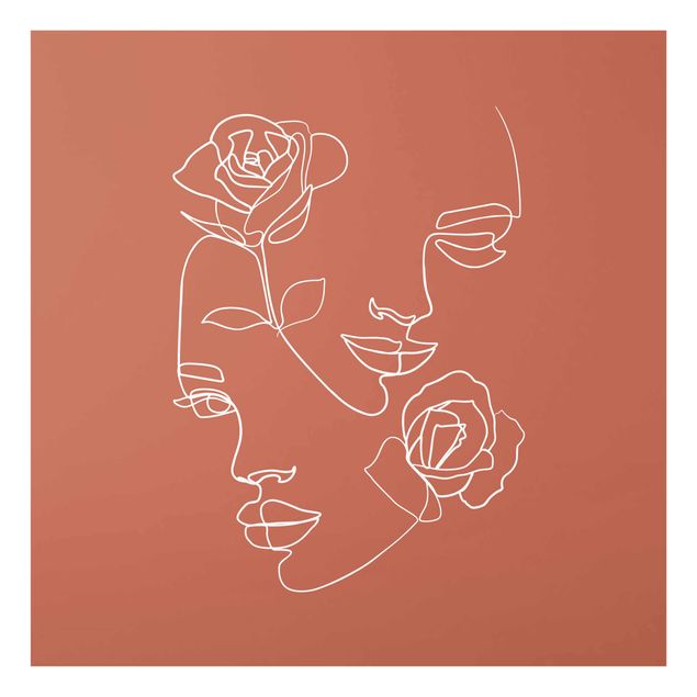 Cuadros de cristal flores Line Art Faces Women Roses Copper