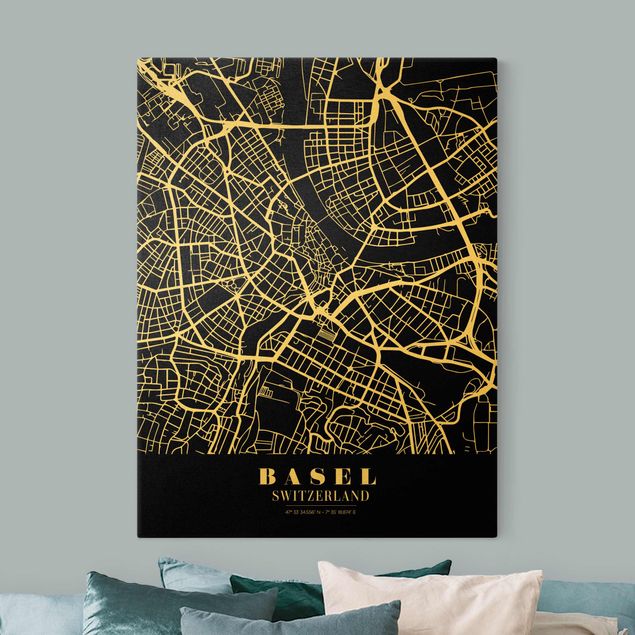 Cuadros mapamundi Basel City Map - Classic Black