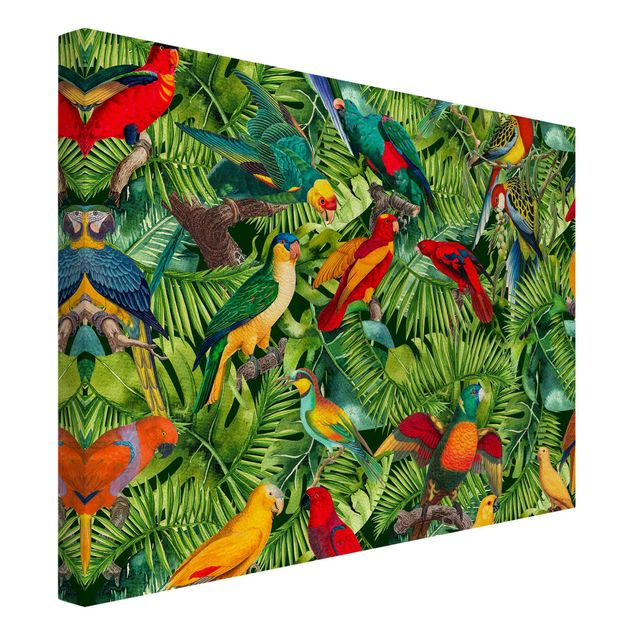 Lienzos flores Colourful Collage - Parrots In The Jungle