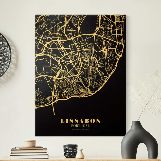 Cuadros mapamundi Lisbon City Map - Classic Black