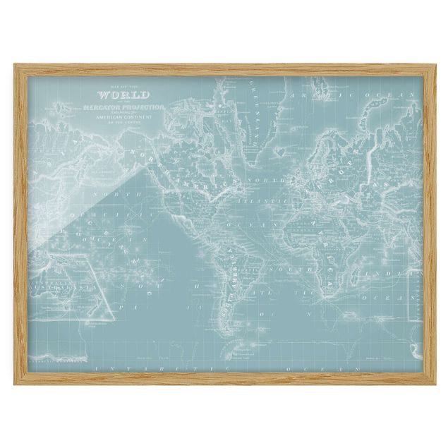 Cuadros decorativos modernos World Map In Ice Blue