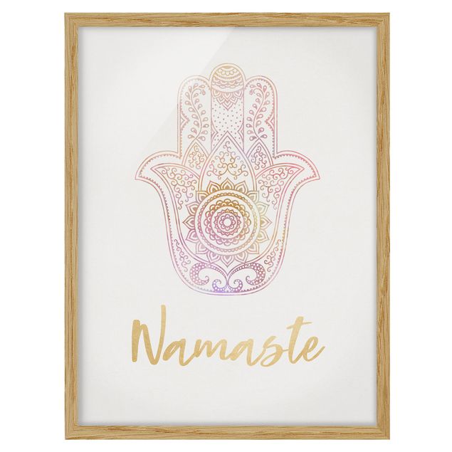Cuadros de patrones Hamsa Hand Illustration Namaste Gold Light Pink