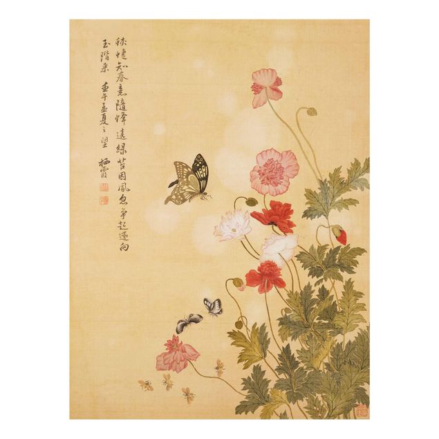 Cuadros de mariposas modernos Yuanyu Ma - Poppy Flower And Butterfly